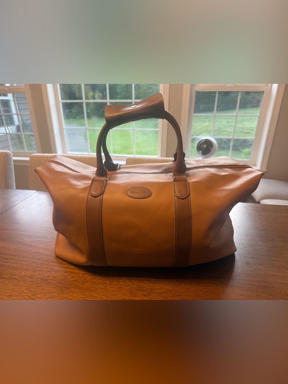 Bella Russo Tan Faux Leather Large Weekender Duffel Travel Bag 25”